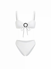 Square Neck Ruched O-Ring Bracelet Bikinis Bikini Sets