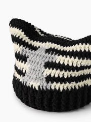 STAR STRIPE CAT EAR KNITTED BEANIE HAT