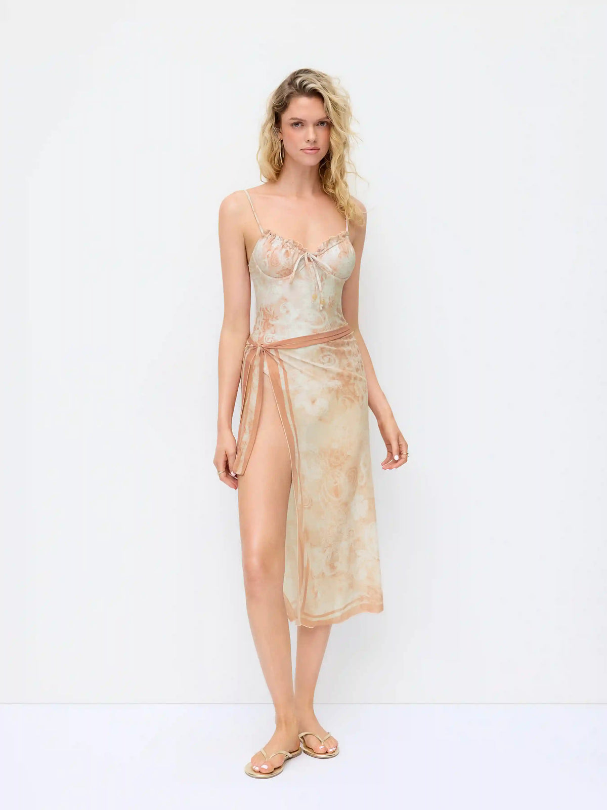 Paisley Underwire One Piece Swimsuit with Sarong Skirt Set