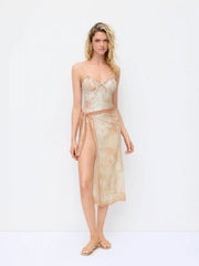 Paisley Underwire One Piece Swimsuit with Sarong Skirt Set