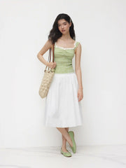 Cotton-blend Gingham Sweetheart Neckline Shirred Broderie Anglaise Trim Crop Top