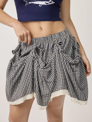 Two Way Cotton-blend Mid Rise Plaid Tiered Knotted Maxi Skirt