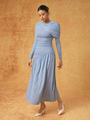 Long Sleeve Asymmetrical Ruched Maxi Dress