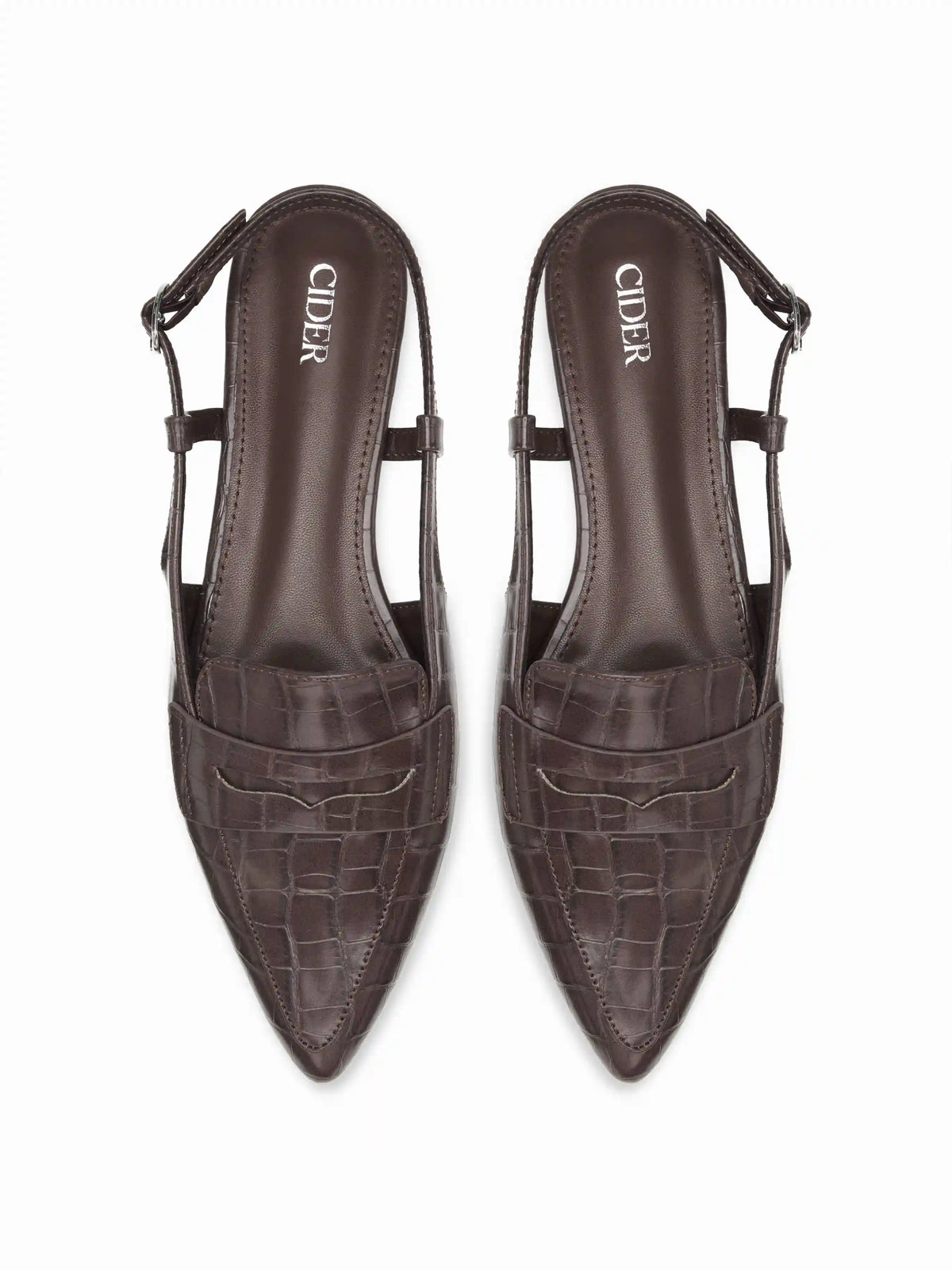 POINTED-TOE CROCODILE PATTERN SLINGBACK FLATS