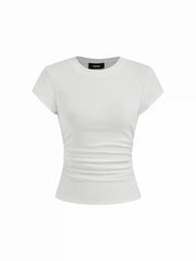 Cotton-blend Ruched Short Sleeve Tee