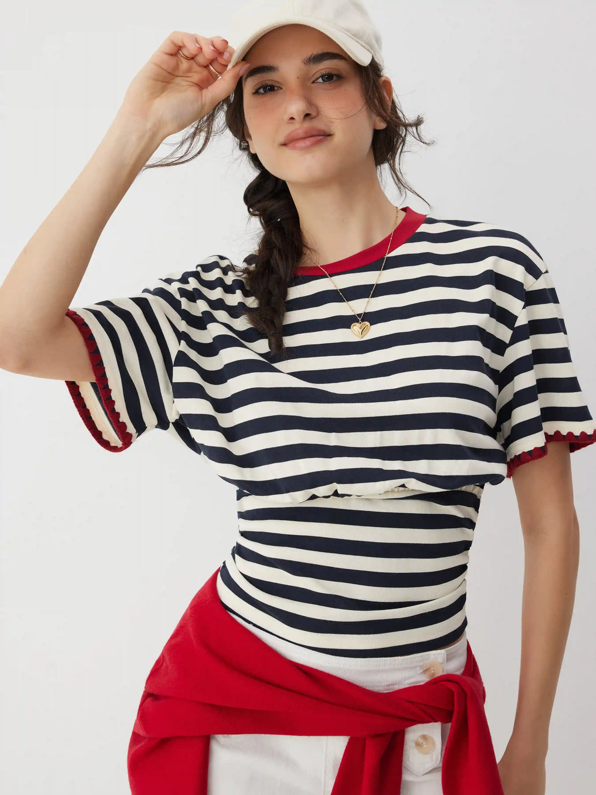 Stripe Color-Blocked Oversized Short Sleeve Top