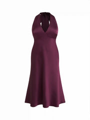 Satin V-neck Backless & Bowknot A-line Maxi Dress Curve & Plus