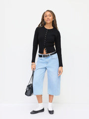 Knit Round Neckline Long Sleeve Button Cardigan