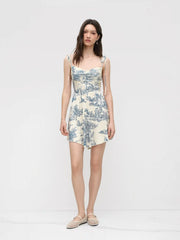 Cowl Neck Corset Knotted Ruffle Mini Dress