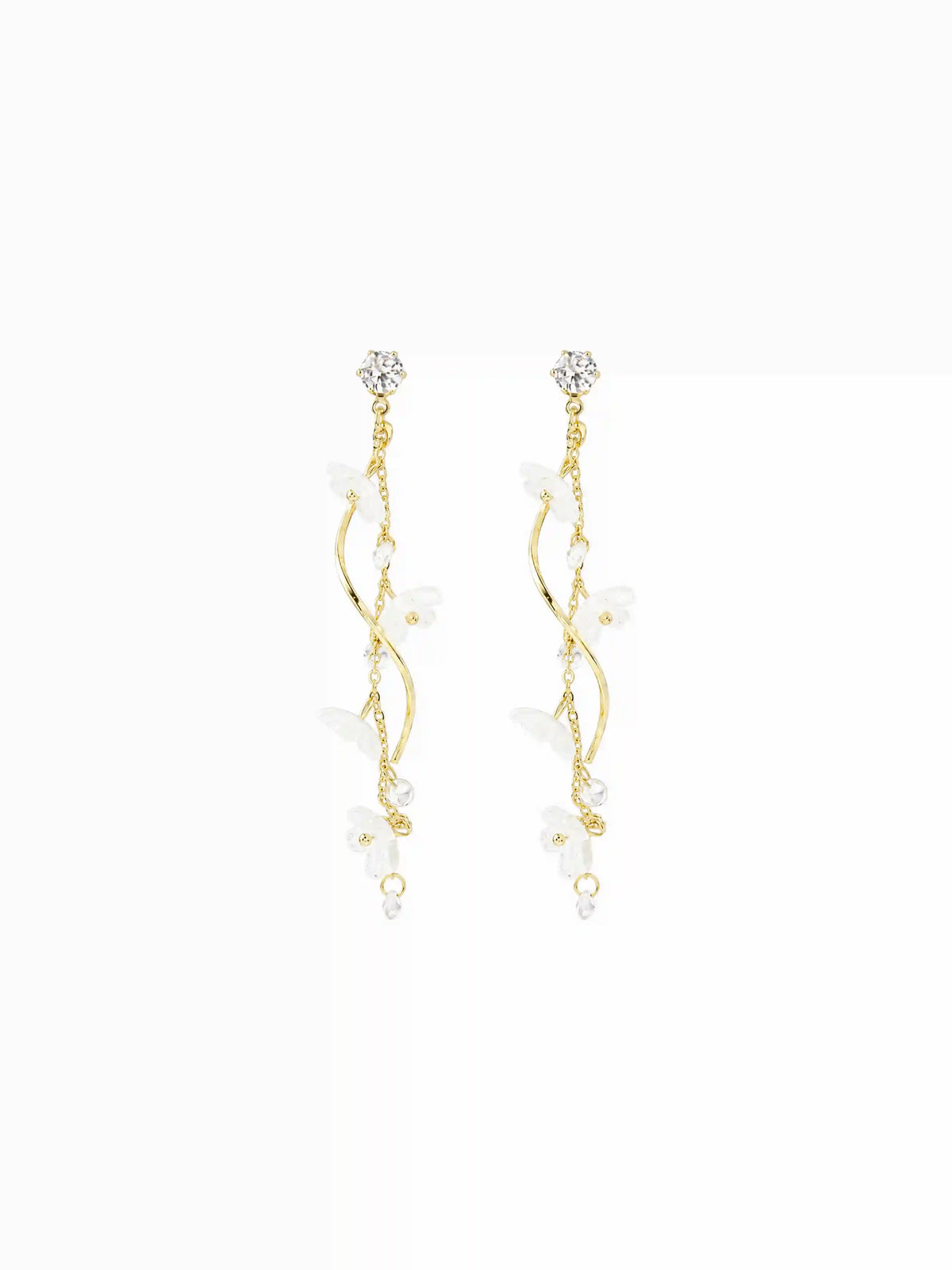 RHINESTONE DECOR FLOWER DROP EARRINGS