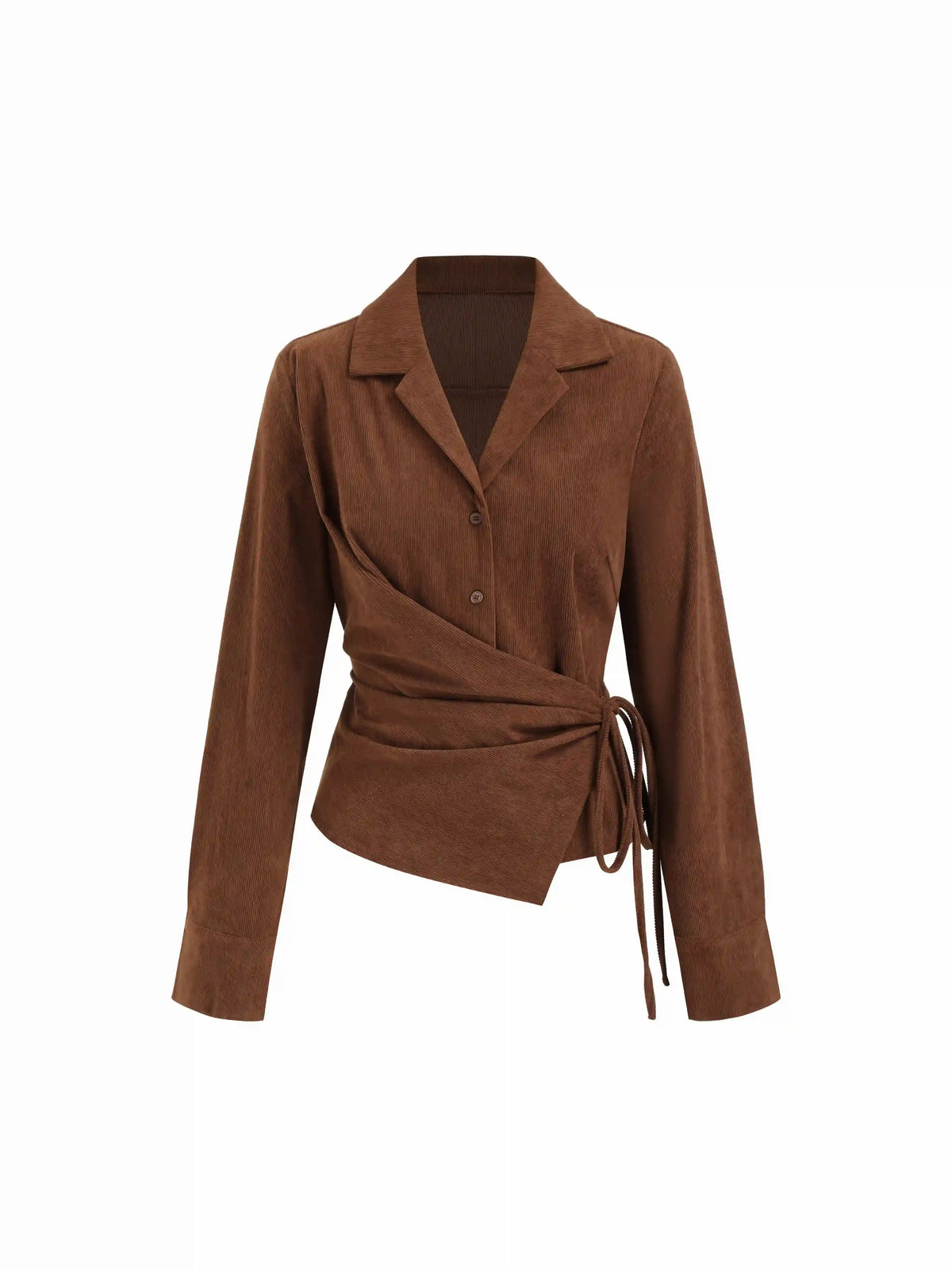 Corduroy Collar Long Sleeve Side Tie Knotted Blouse