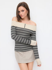 Off-Shoulder Striped Long Sleeve Top