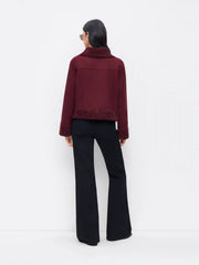 Collar Faux Fur Trim Zip Through Long Sleeve Jacket