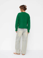 Knit Car Pattern Round Neck Side Split Sweater