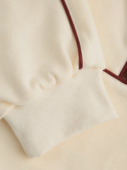 Cotton-blend Stand Collar Striped Half Zip Oversized Sweatshirt