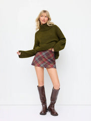 Cotton-blend Plaid Zipper Mid Rise Mini Skirt