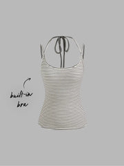 Built-in Bra U-neckline Stripe Knotted Cami Top