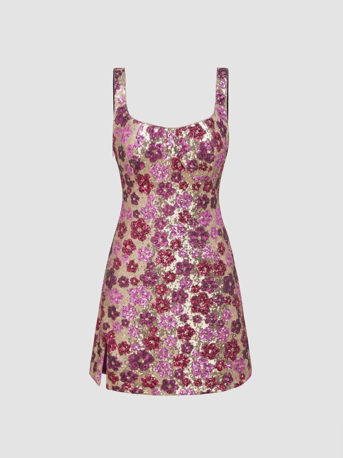 Floral Sequin Scoop Neckline Split Mini Dress