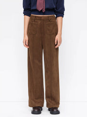 Suede Mid Rise Straight Leg Trousers