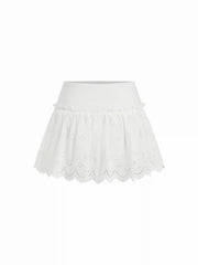 Cotton Low Rise Broderie Anglaise Ruffle Scalloped Hem Mini Skirt