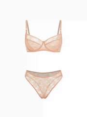 Lace Sweetheart Neck Demi Bra & Mid Rise Bikini Lingerie Set
