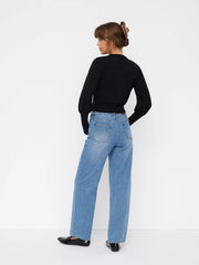 Knit Round Neck Gigot Sleeve Button Metal Detail Cardigan