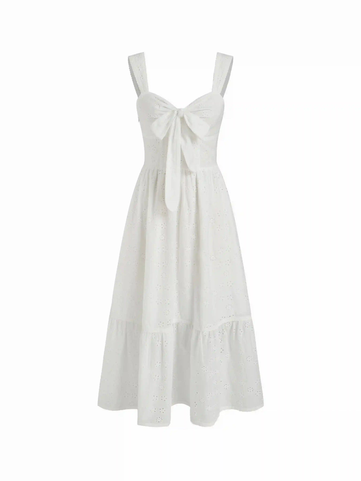 Cotton Broderie Anglaise Floral Bowknot Tiered Maxi Dress