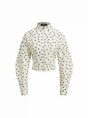 Linen-blend Polka Dot High Neck Zip Through Jacket