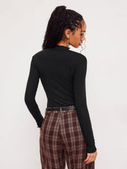 High Neck Solid Lettuce Trim Bodysuit