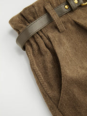 Corduroy Mid Rise Roll Hem Shorts With Belt