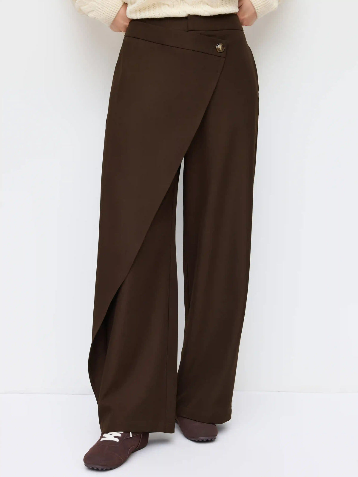 Mid Rise Wrap Straight Leg Trousers