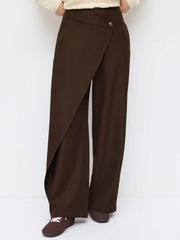 Mid Rise Wrap Straight Leg Trousers