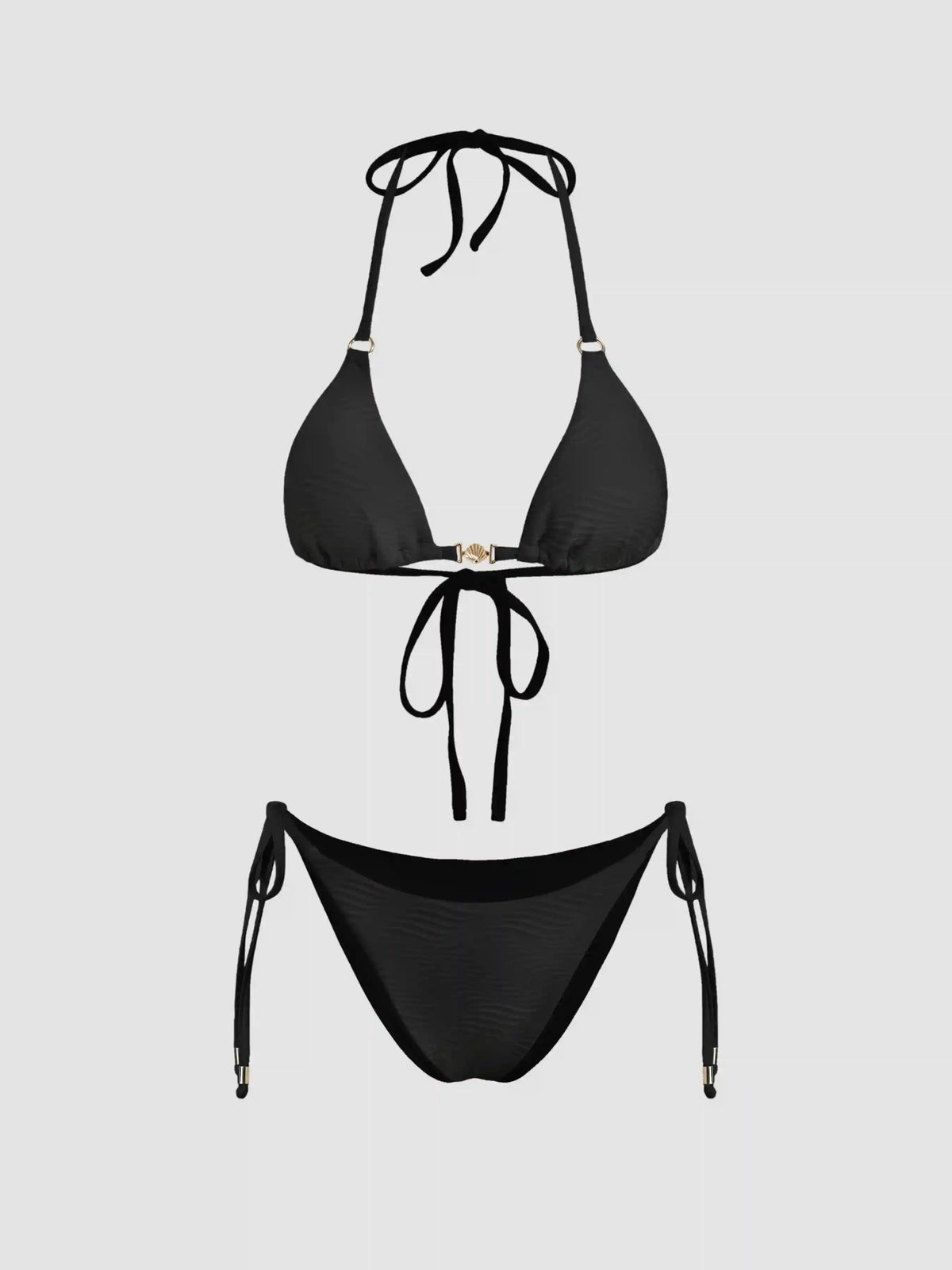 Texture Halter Neckline Tie Side Bikini Set