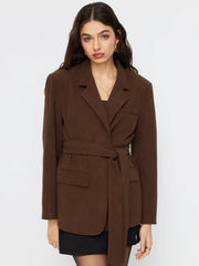 Corduroy Collar Long Sleeve Blazer With Belt