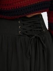 Mid Rise Solid Button Lace Up Ruffle Maxi Skirt Curve & Plus