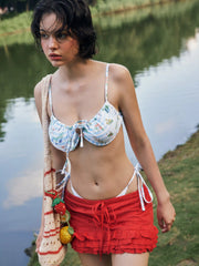 Sweetheart Floral Striped Cut Out Underwire Tie Side Bikini Set