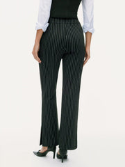 Jersey Mid Rise Striped Pocket Flared Trousers