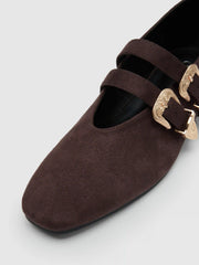 DOUBLE STRAP FAUX SUEDE-EFFECT FLATS