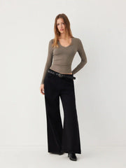 V-neck Ruched Long Sleeve Top