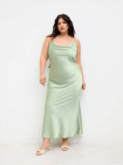 Satin Cowl Neck 3D Floral Ruched Mermaid Maxi Dress Curve & Plus