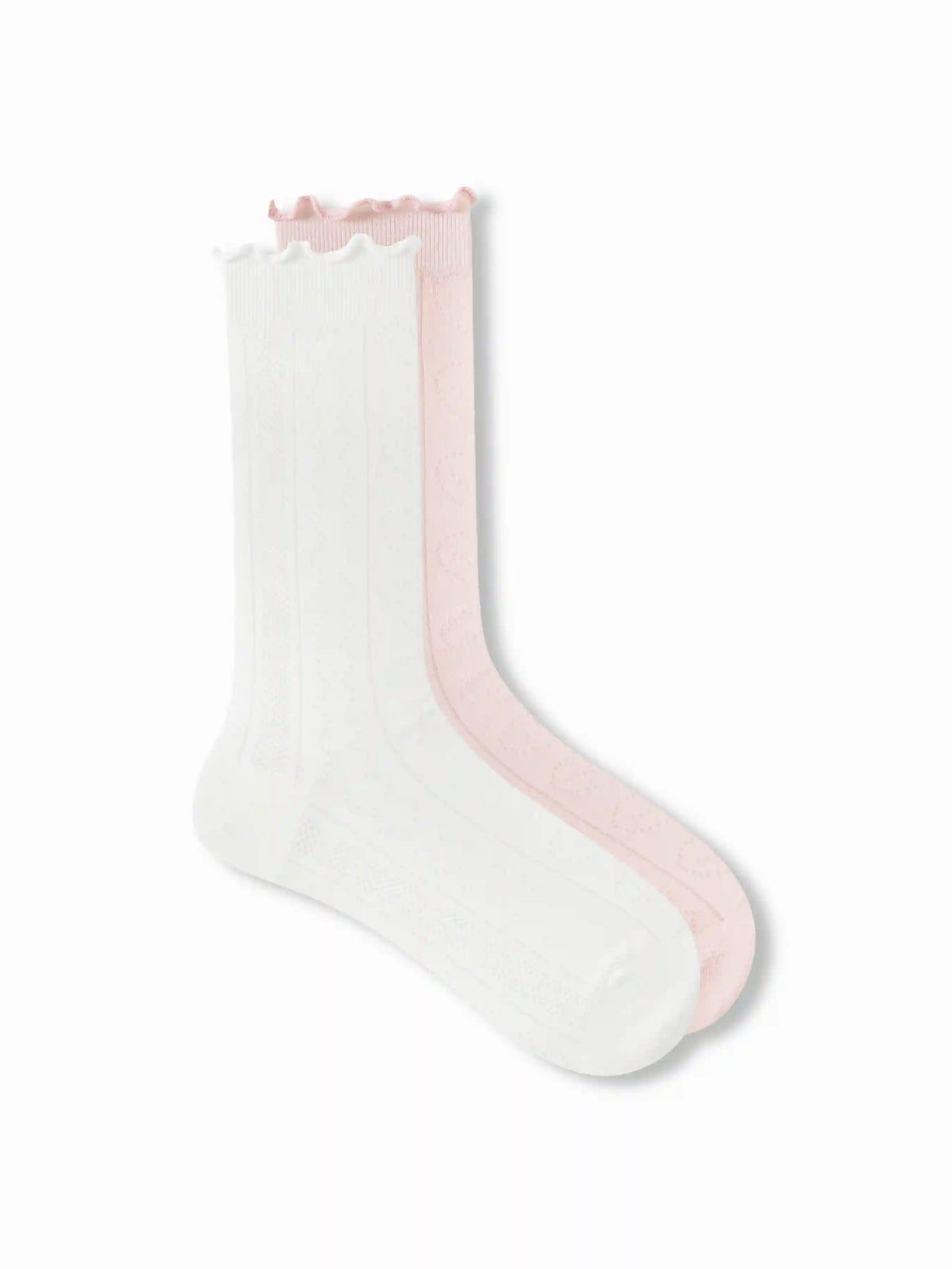 2 PAIRS HEART & CRIMPED TRIM CREW SOCKS SET