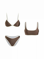 High Stretch Scoop Neck Contrast Binding Bracelet & Cheeky 3 Piece Bikini Set