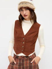 Corduroy V-neck Jacket Vest