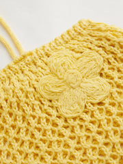Knitted Crochet Halter Neckline Floral Hollow Out Top
