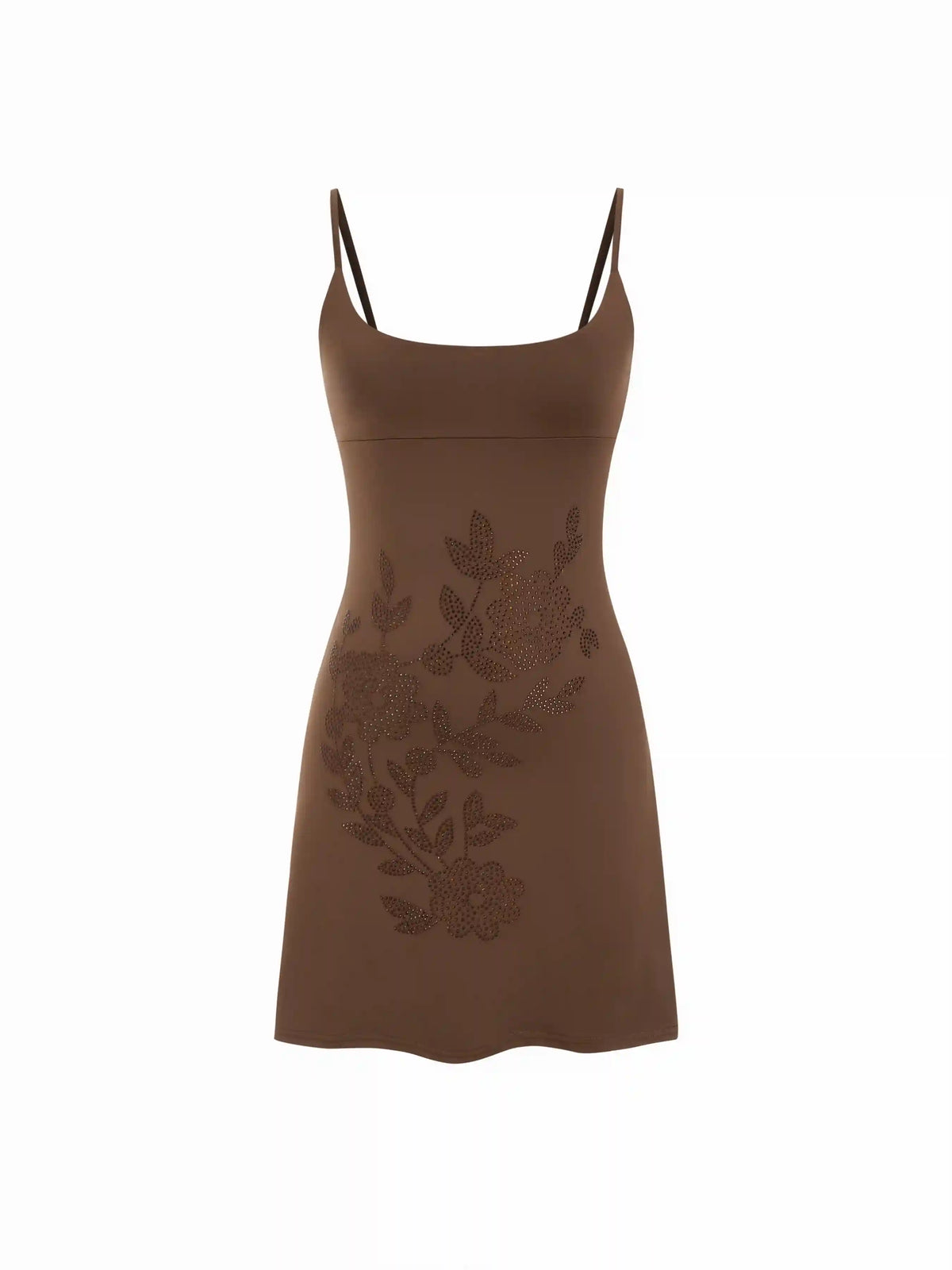 Floral Rhinestone Embellished Square Neck Slim Mini Dress