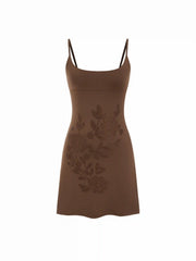 Floral Rhinestone Embellished Square Neck Slim Mini Dress