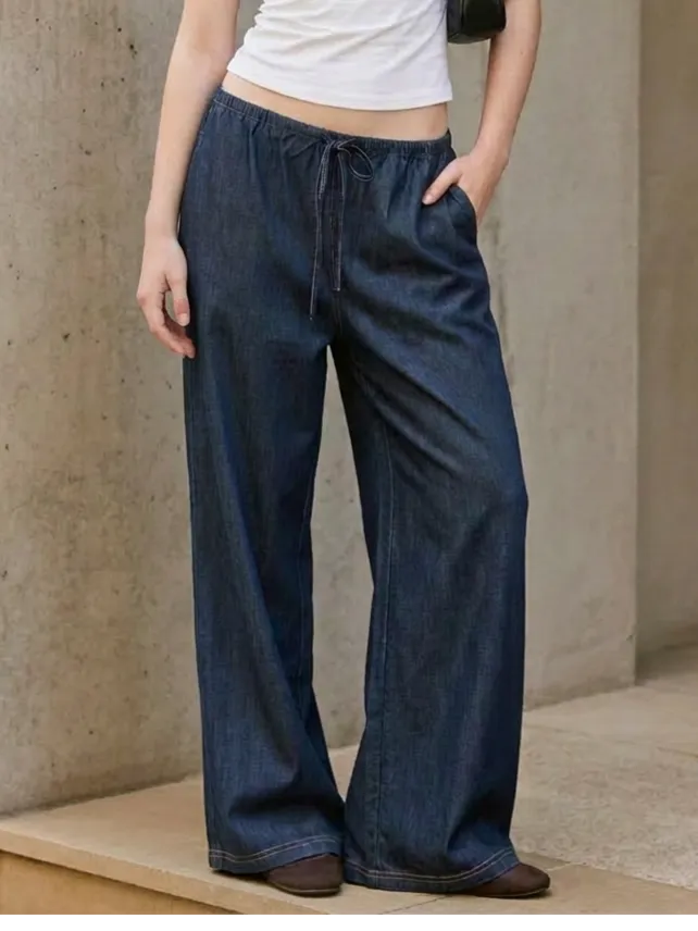 Low Rise Drawstring Wide Leg Trousers