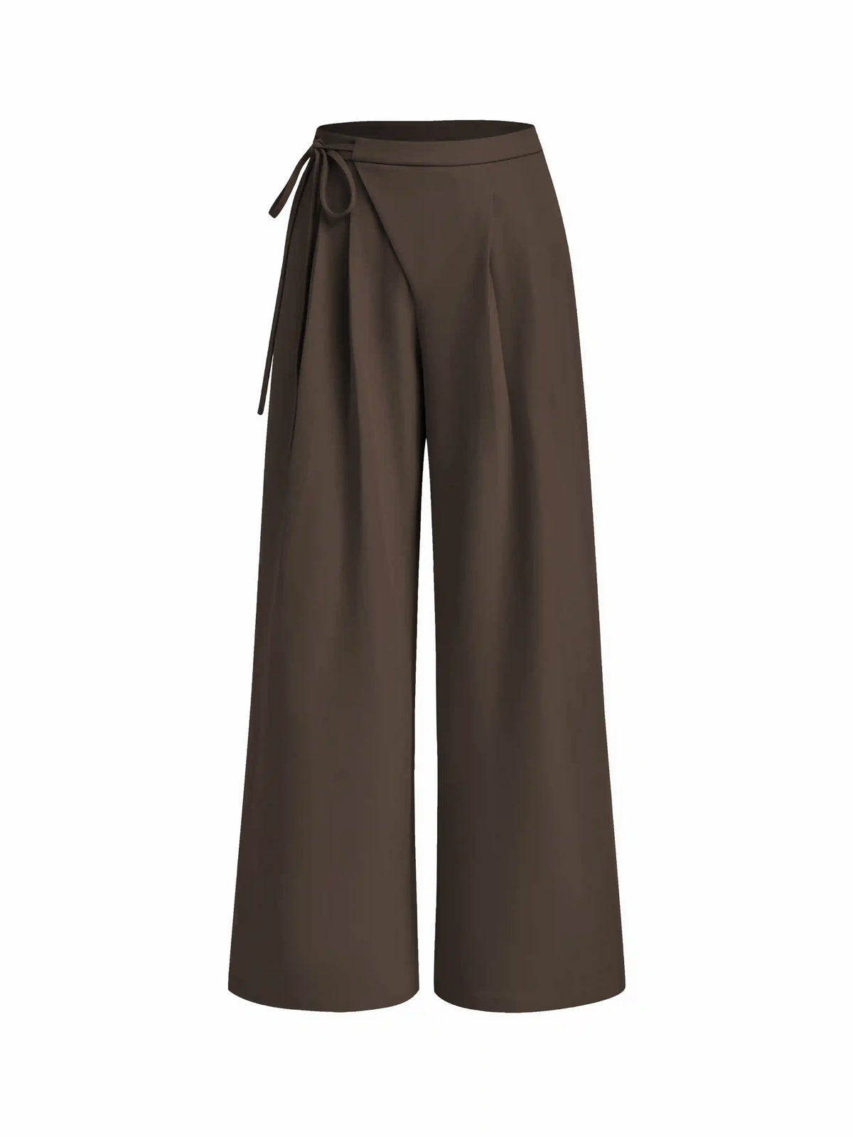Mid Rise Tie Side Knotted Pleated Wide Leg Trousers