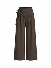 Mid Rise Tie Side Knotted Pleated Wide Leg Trousers