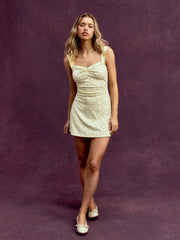 Cotton-blend Sweetheart Ditsy Floral Ruched Mini Dress